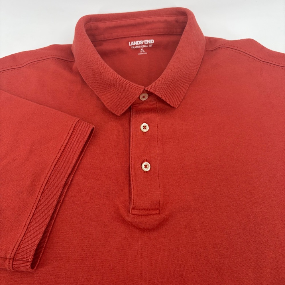 Lands End Mens XL Red Traditional Fit Short Sleeve Pique Polo Shirt